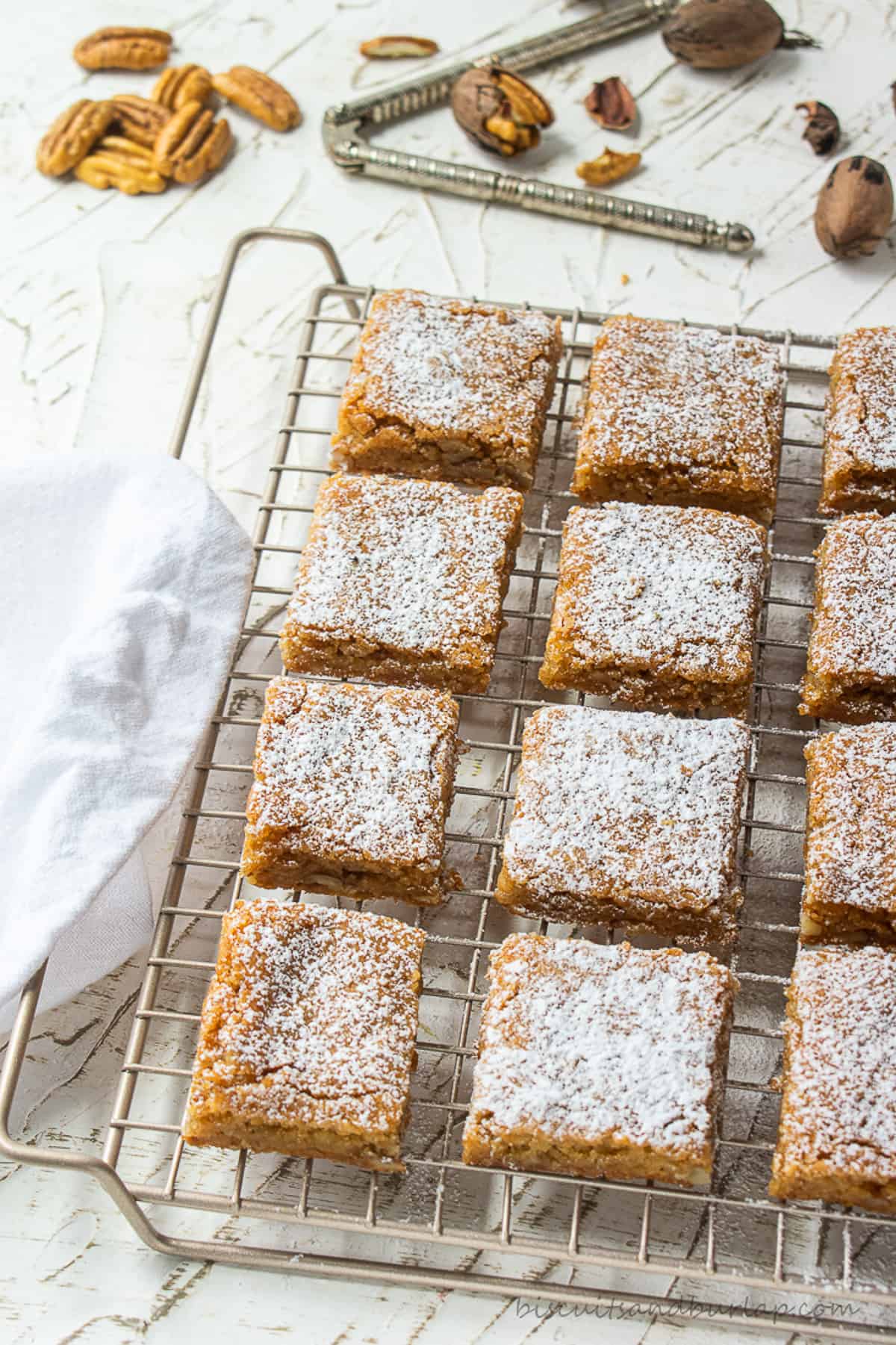 pecan chewies on cooling rack. 