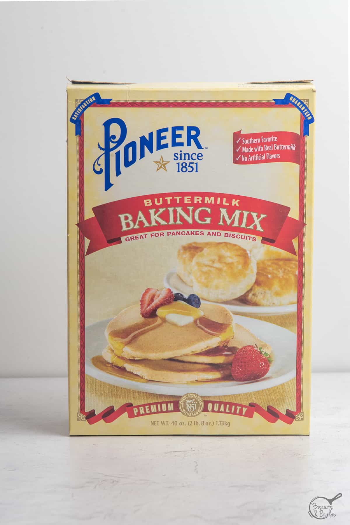 box of pioneer baking mix