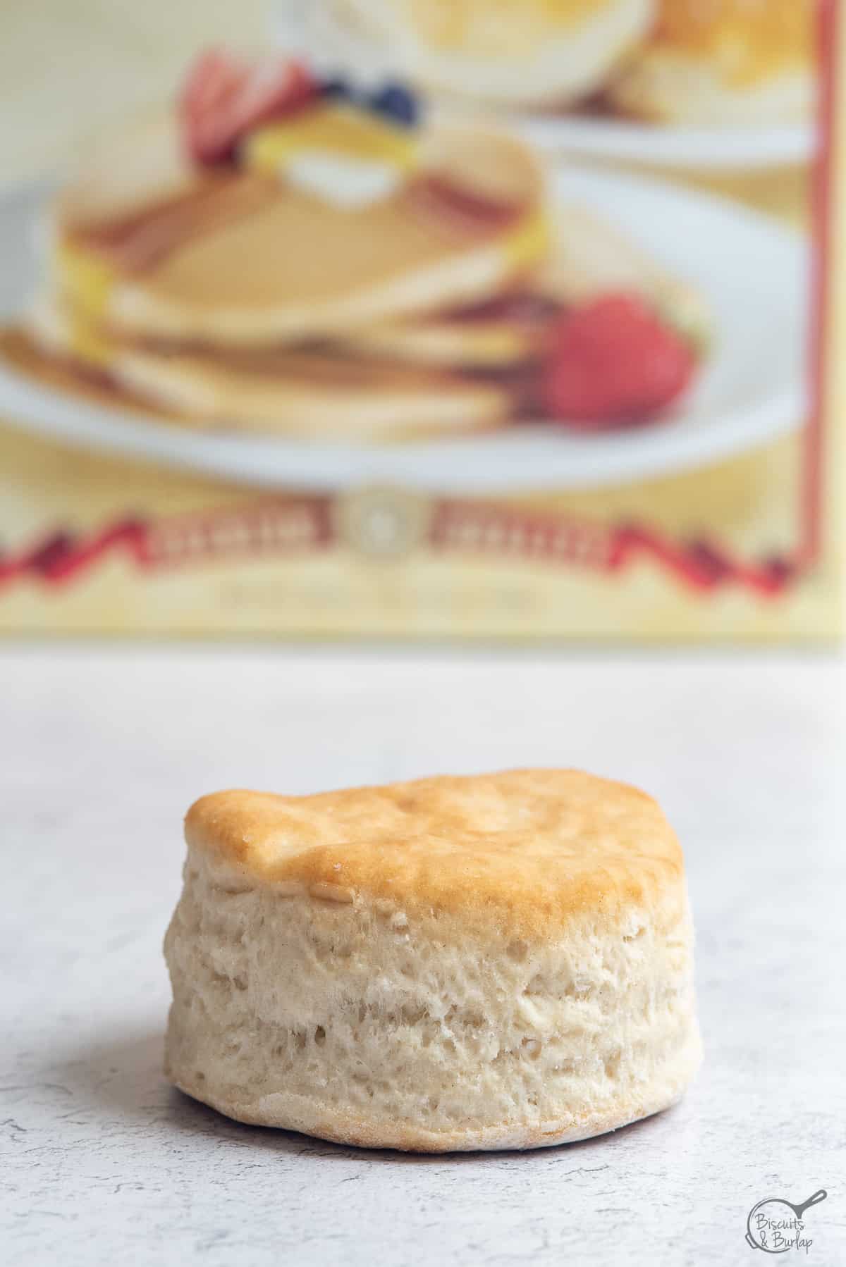 biscuit in front of pioneer package.