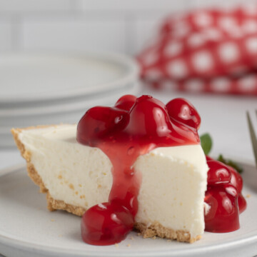 slice of 3 ingredient no bake cheesecake