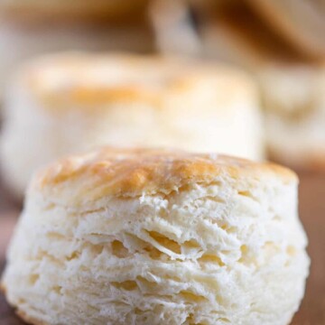 CLOSE UP OF 3 INGREDIENT BUTTERMILK BISCUIT.