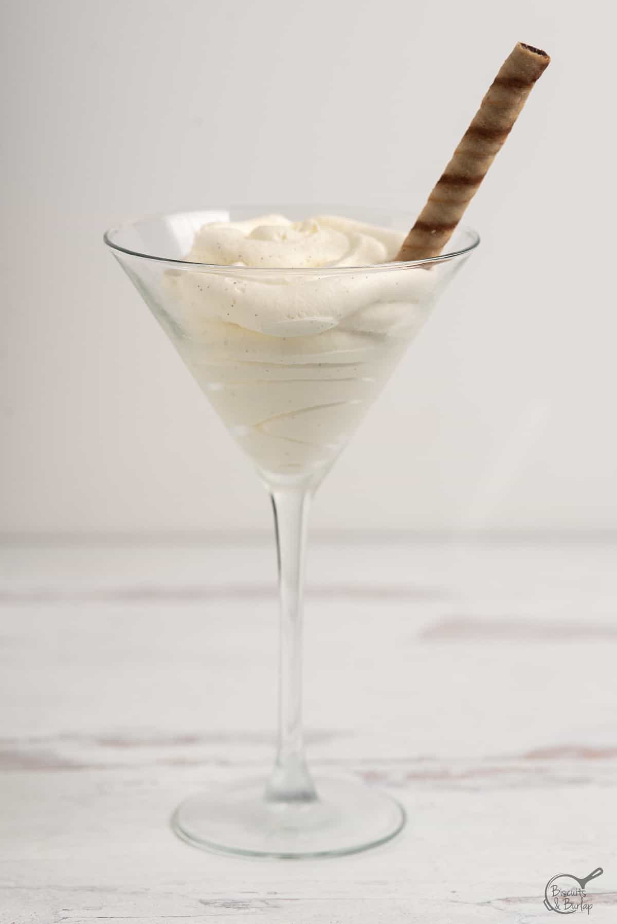 vanilla mousse in martini glass.
