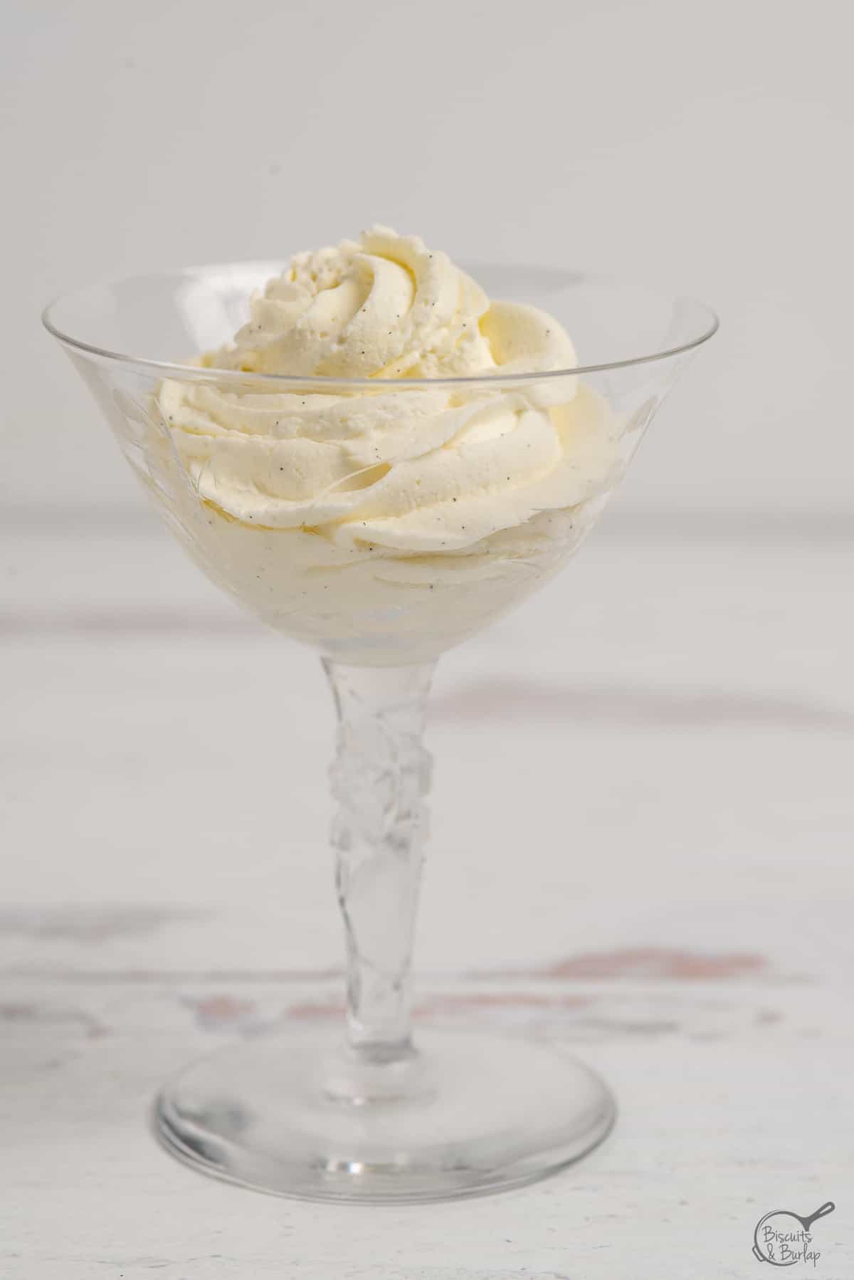 vanilla mousse in crystal glass.