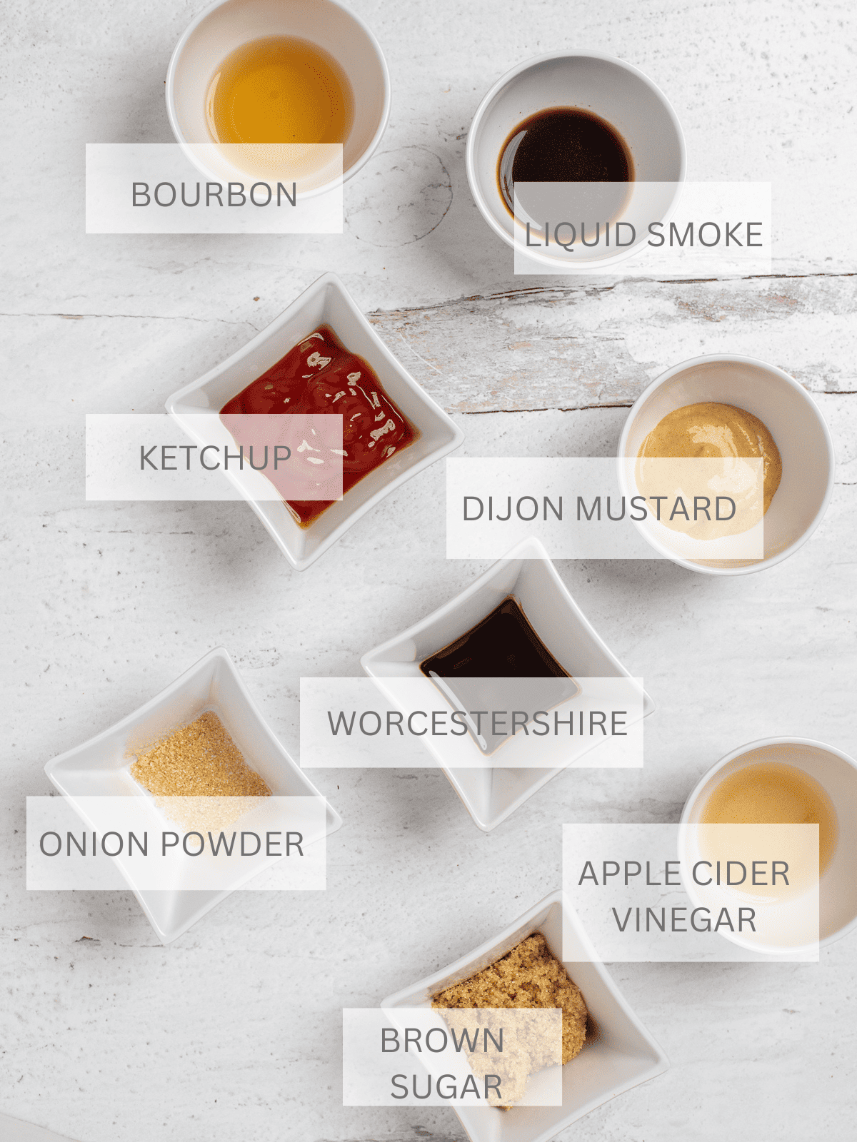 Ingredients of Bourbon Barbecue Sauce with text overlay