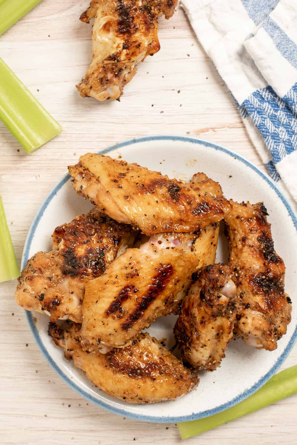 plate of chicken wings. 