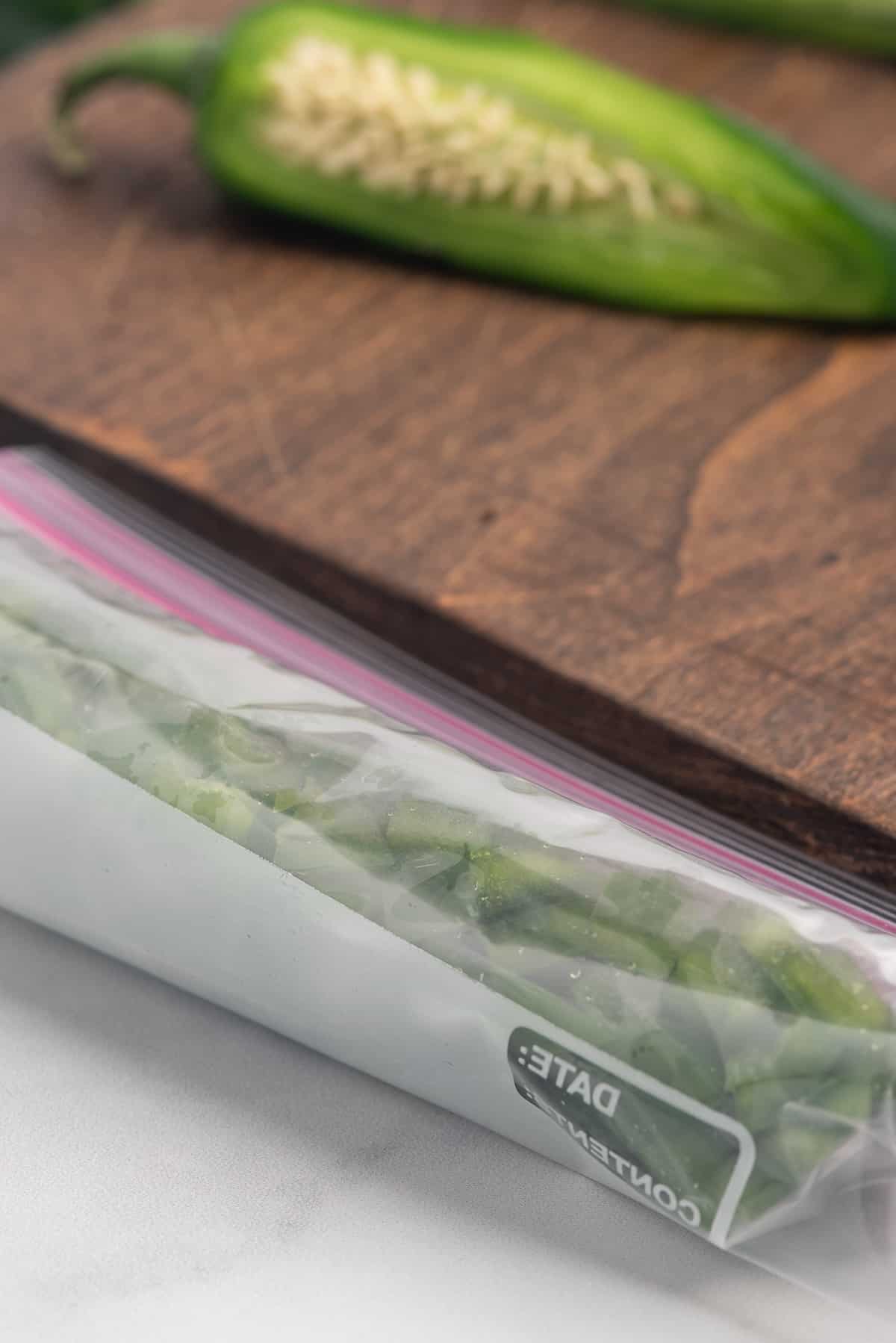 bag of diced peppers rolled up.