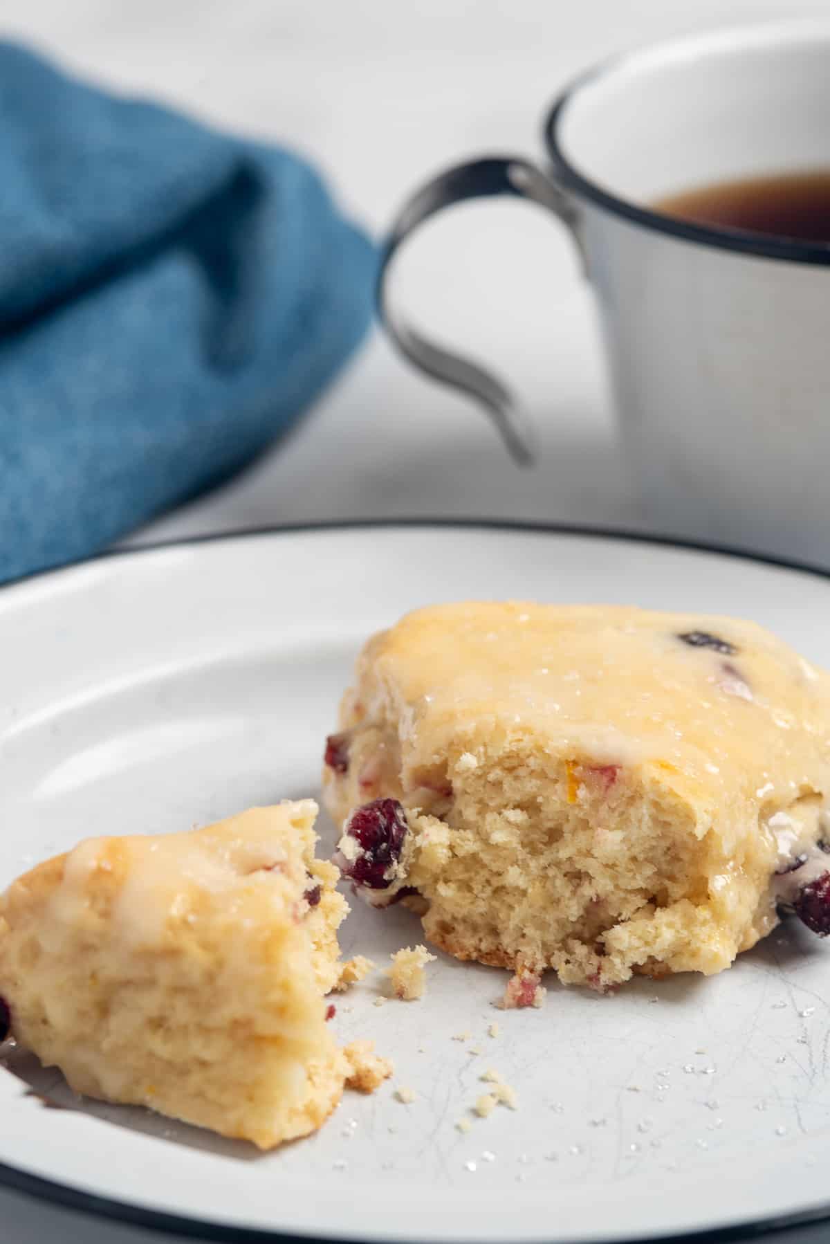 a scone broken open to show the inside.