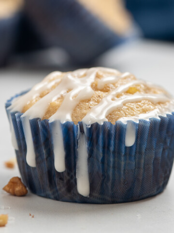 close up of glazed hummingbird muffin.