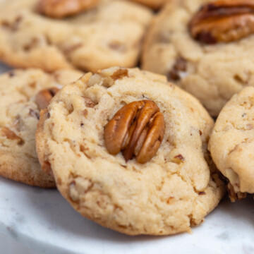 close up of brown butter pecan cookies.