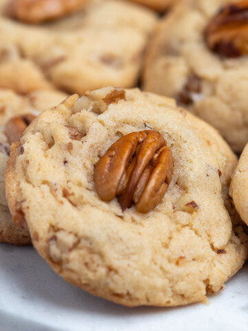 close up of brown butter pecan cookies.