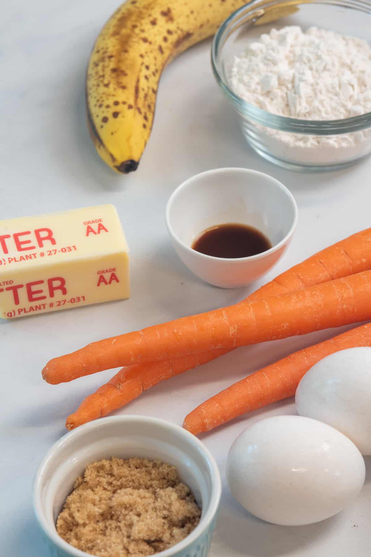 Ingredients for banana carrot nuffins.