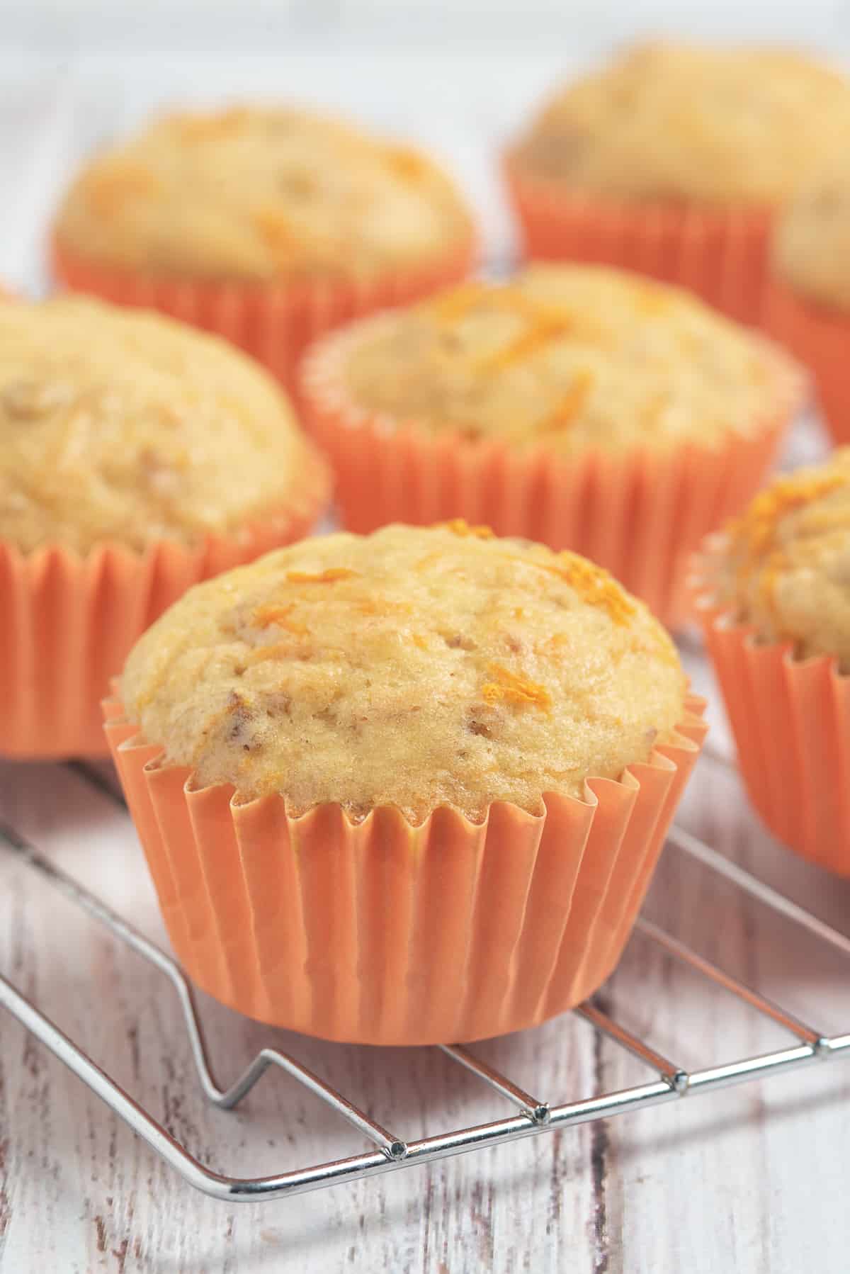 close up of carrot banana muffins.