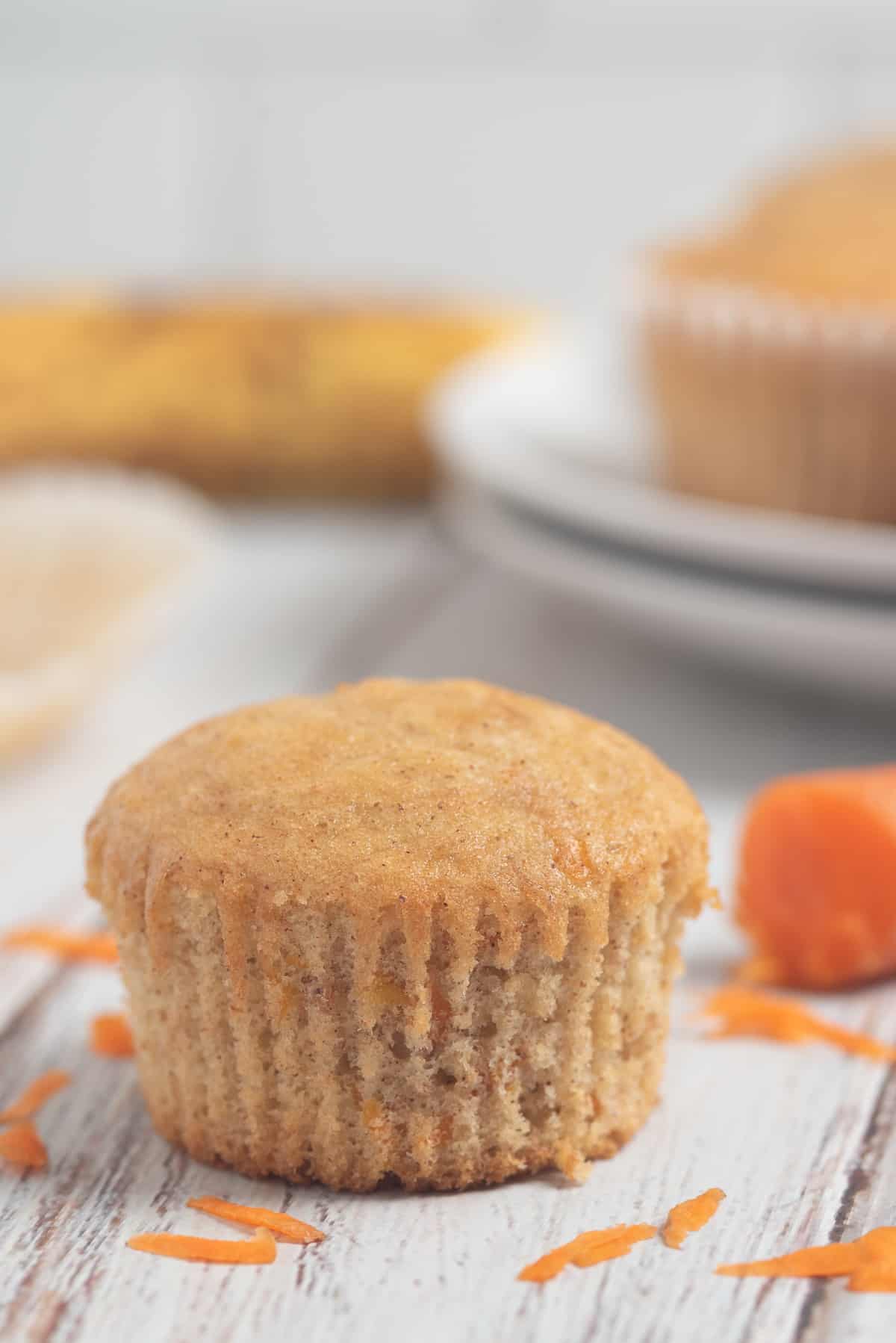 banana carrot muffin with grated carrots.