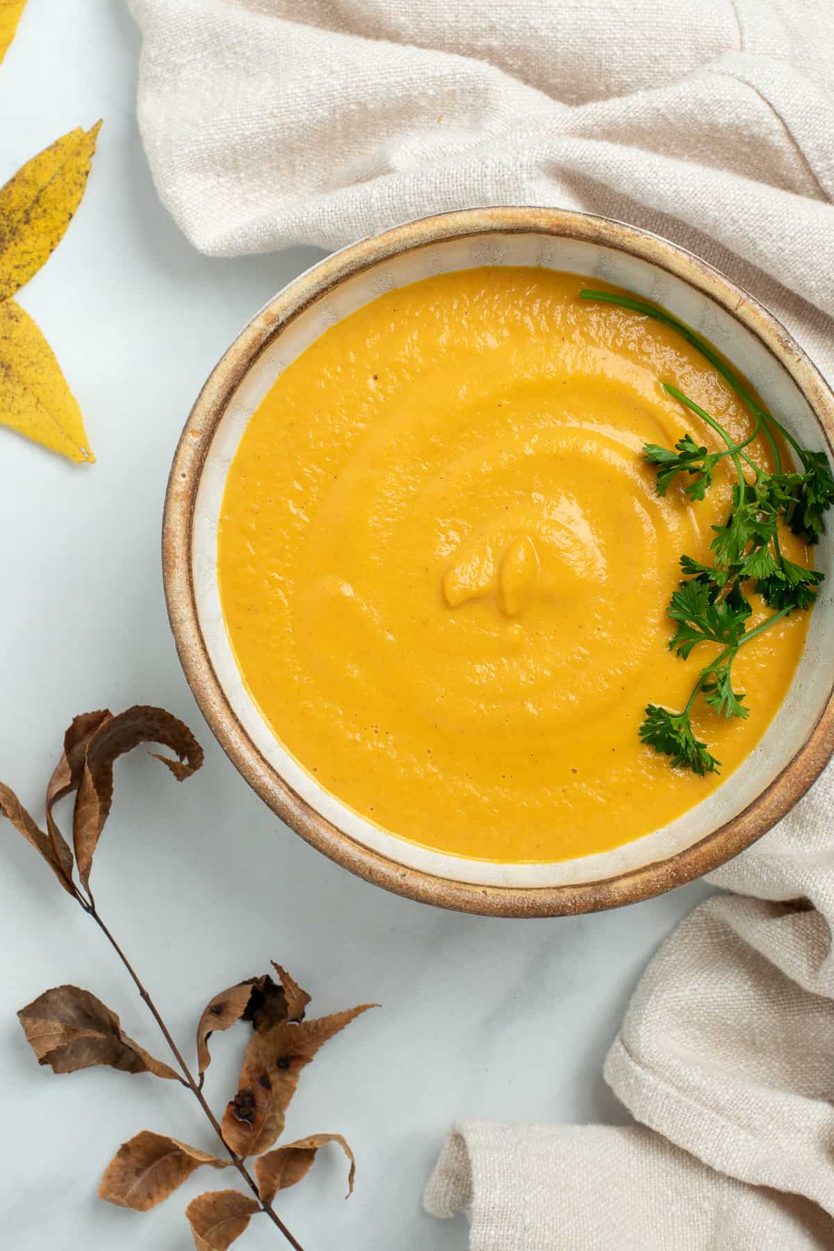 bowl of carrot and pumpkin soup. 