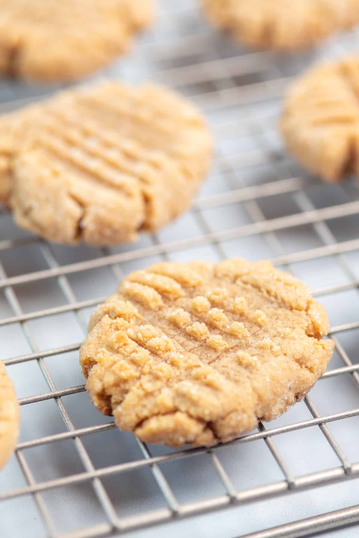 peanut butter cookies on a wire cooling rack