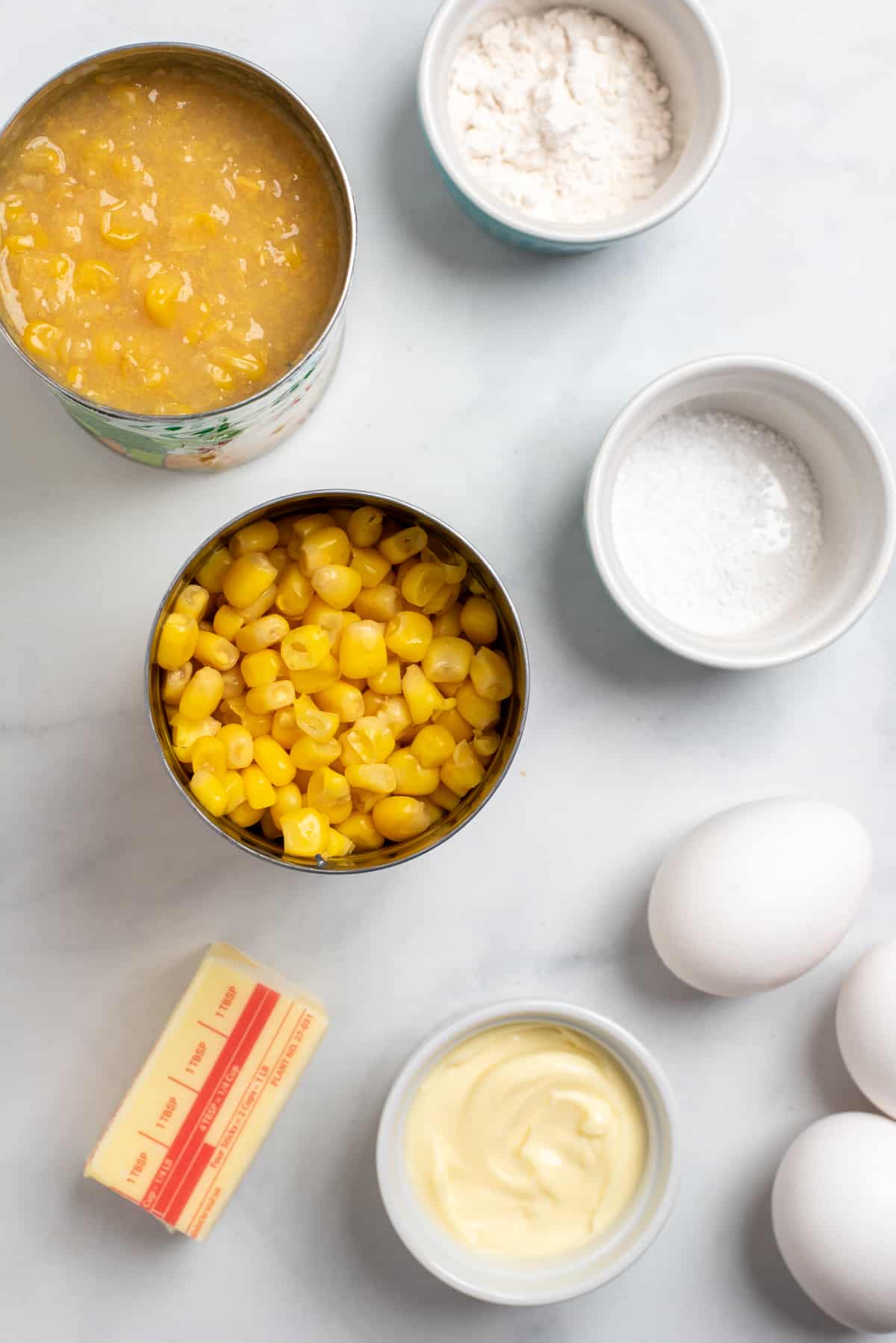 ingredients for corn souffle casserole.