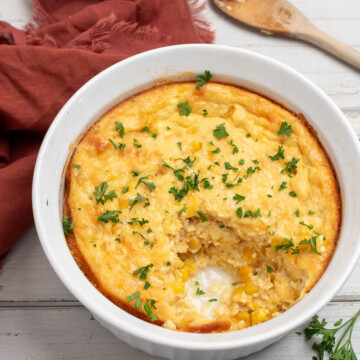 overhead shot of corn souffle' recipe.