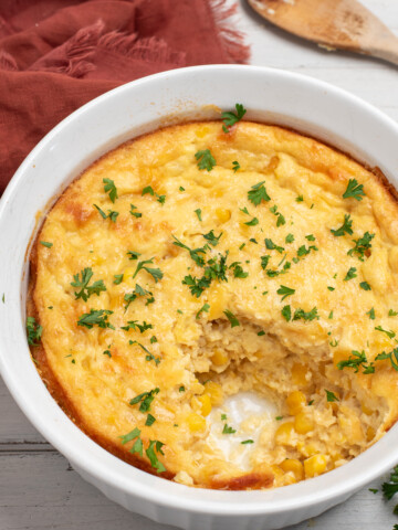 overhead shot of corn souffle' recipe.