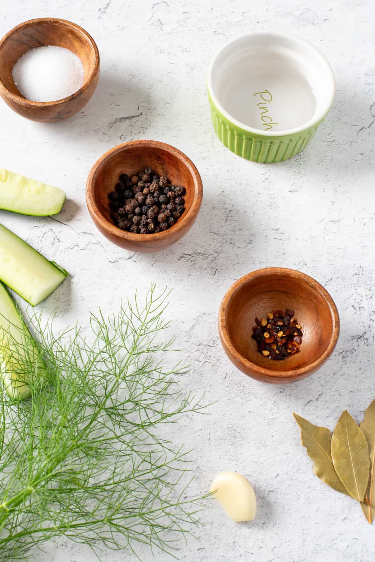 ingredients for quick dill pickles.