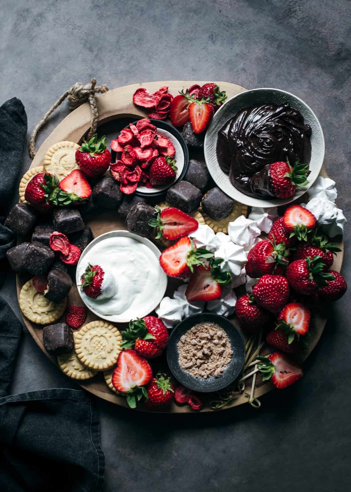 strawberries and cream charcuterie board.