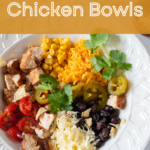 southwest chicken bowl with recipe title in text overlay