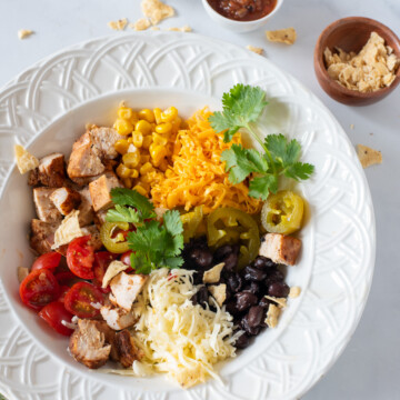 overhead shot of southwestern chicken bowls