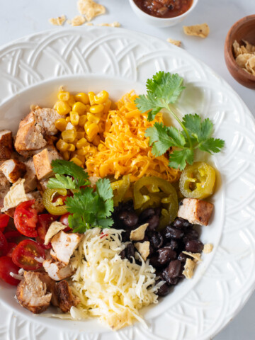 overhead shot of southwestern chicken bowls