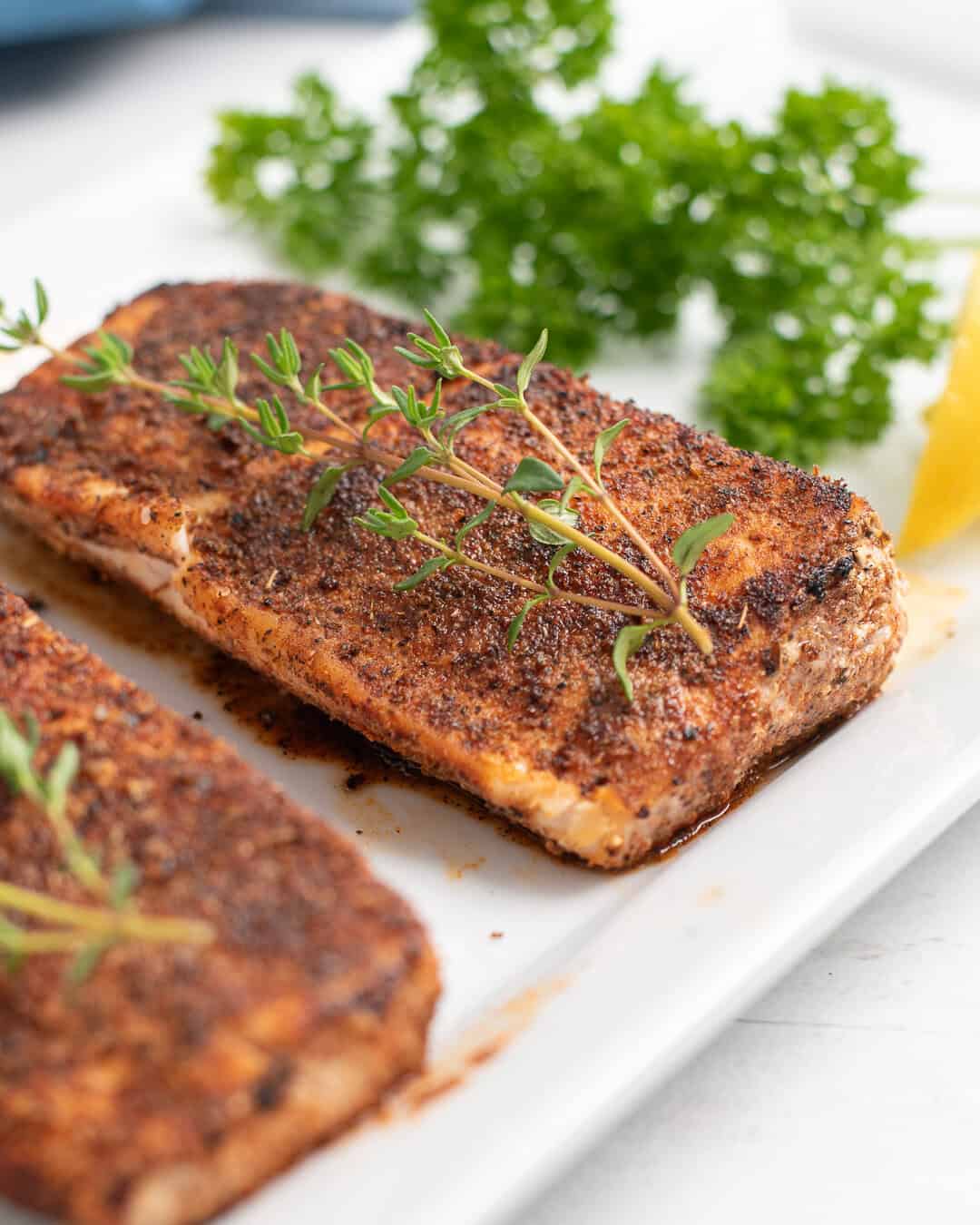 blackened grouper and herbs.