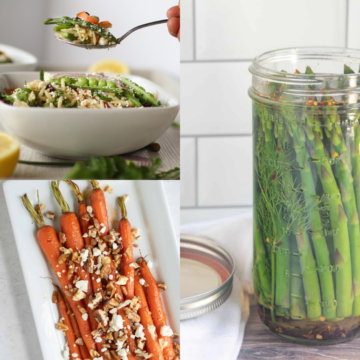 collage with 3 spring vegetable recipes