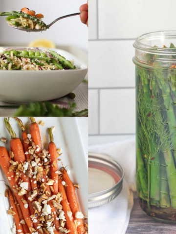 collage with 3 spring vegetable recipes