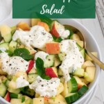 Cucumber apple salad with recipe name in text overlay