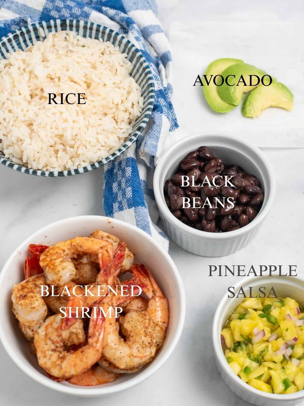ingredients needed for blackened shrimp bowls