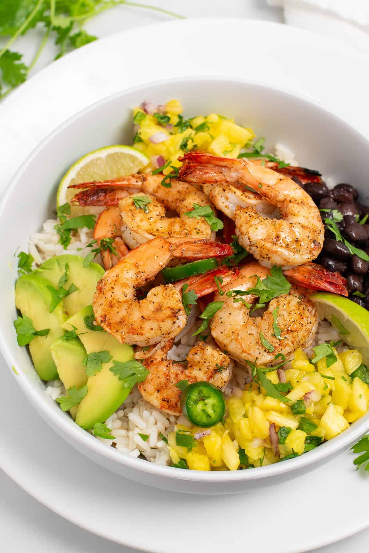 blackened shrimp bowls topped with cilantro