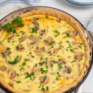 bacon onion and mushroom quiche.