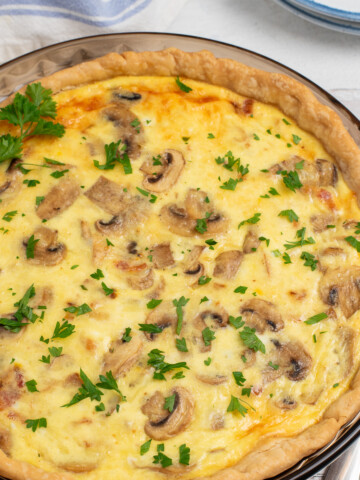bacon onion and mushroom quiche.