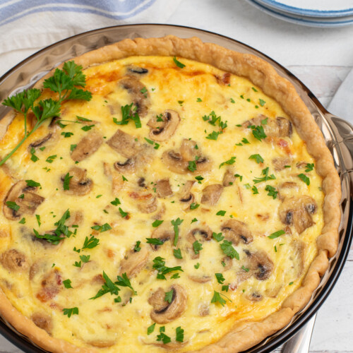 bacon onion and mushroom quiche.