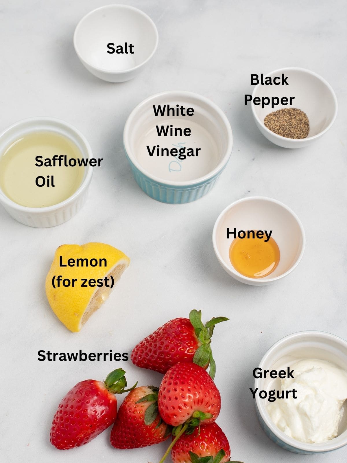 ingredients labeled for strawberry salad dressing.