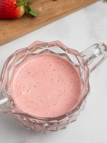 overhead shot of strawberry salad dressing.