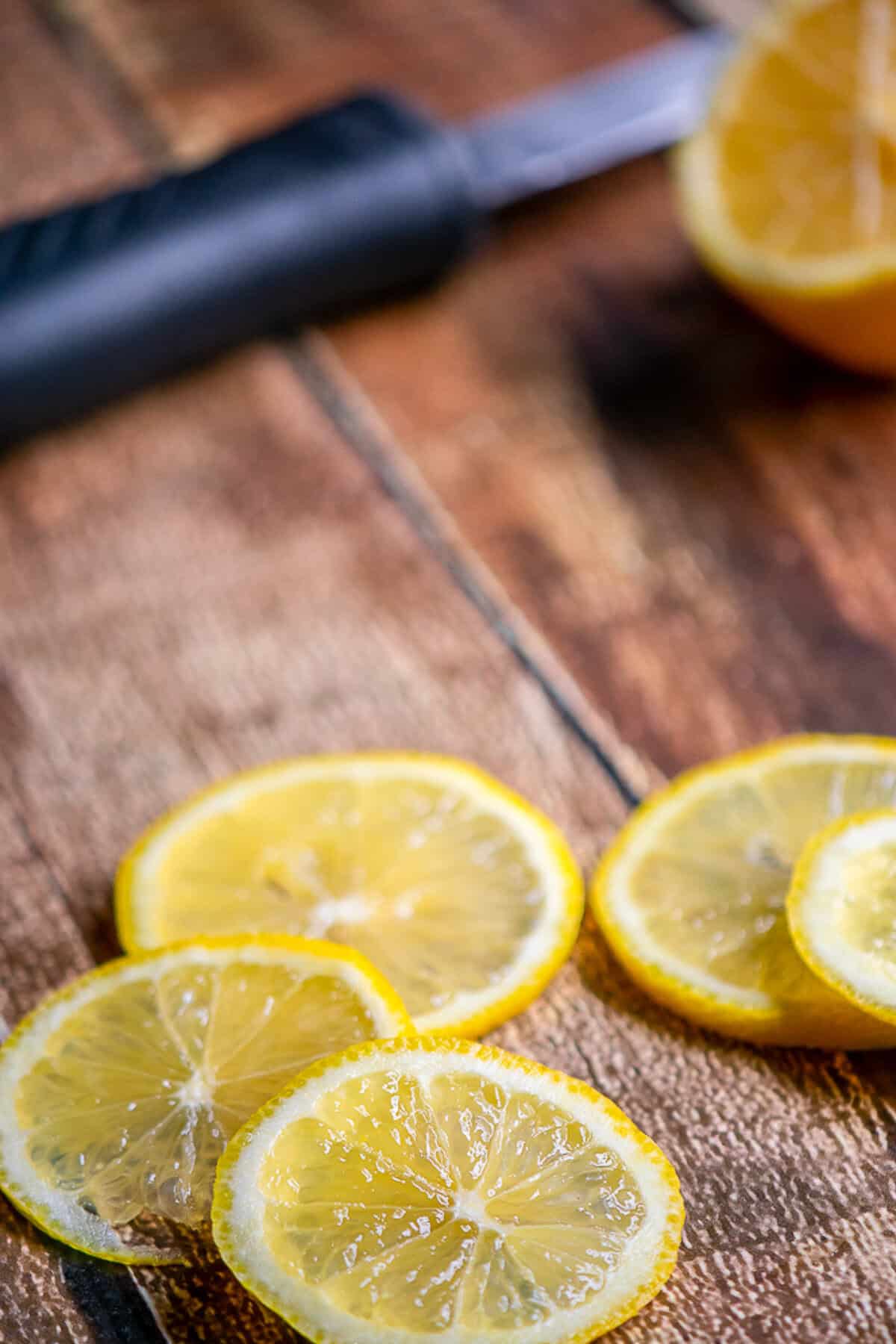 lemon slices on board. 