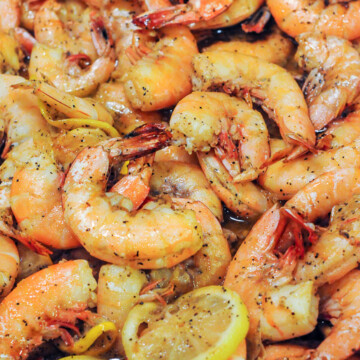 square image of fiery cajun shrimp.