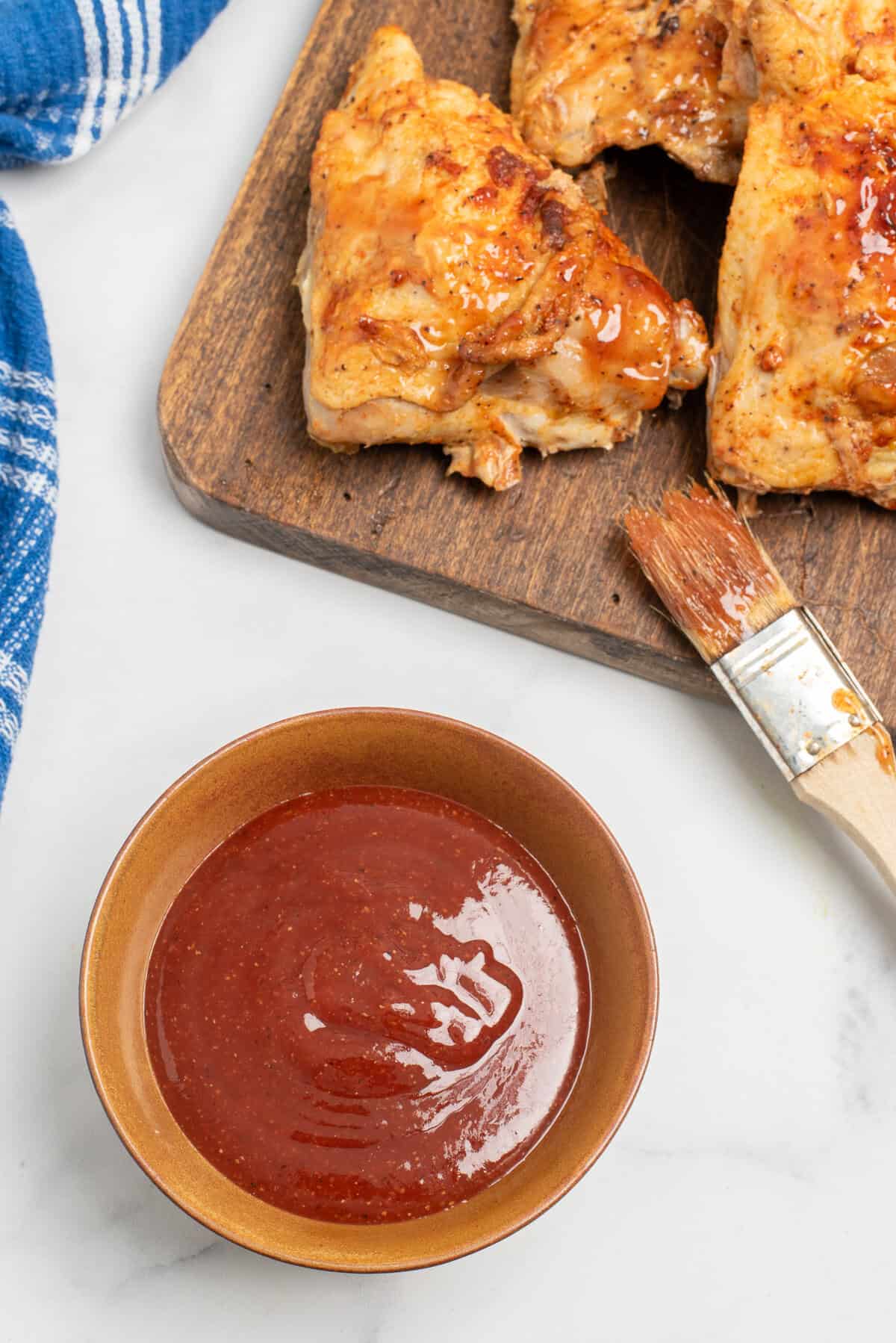 honey bbq sauce with chicken on board.
