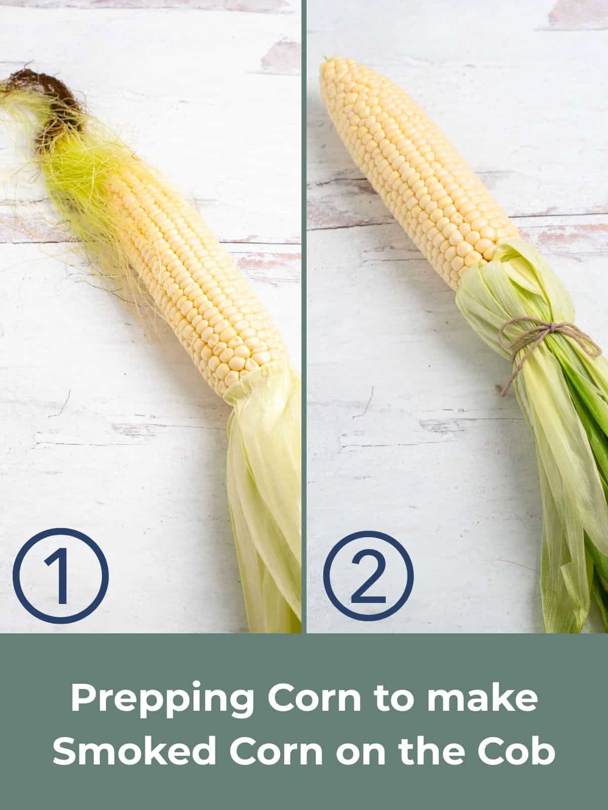 grid showing prep for corn on the cob on smoker.
