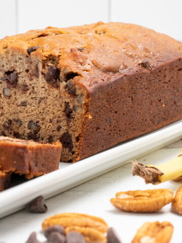 banana nut bread with chocolate chips.