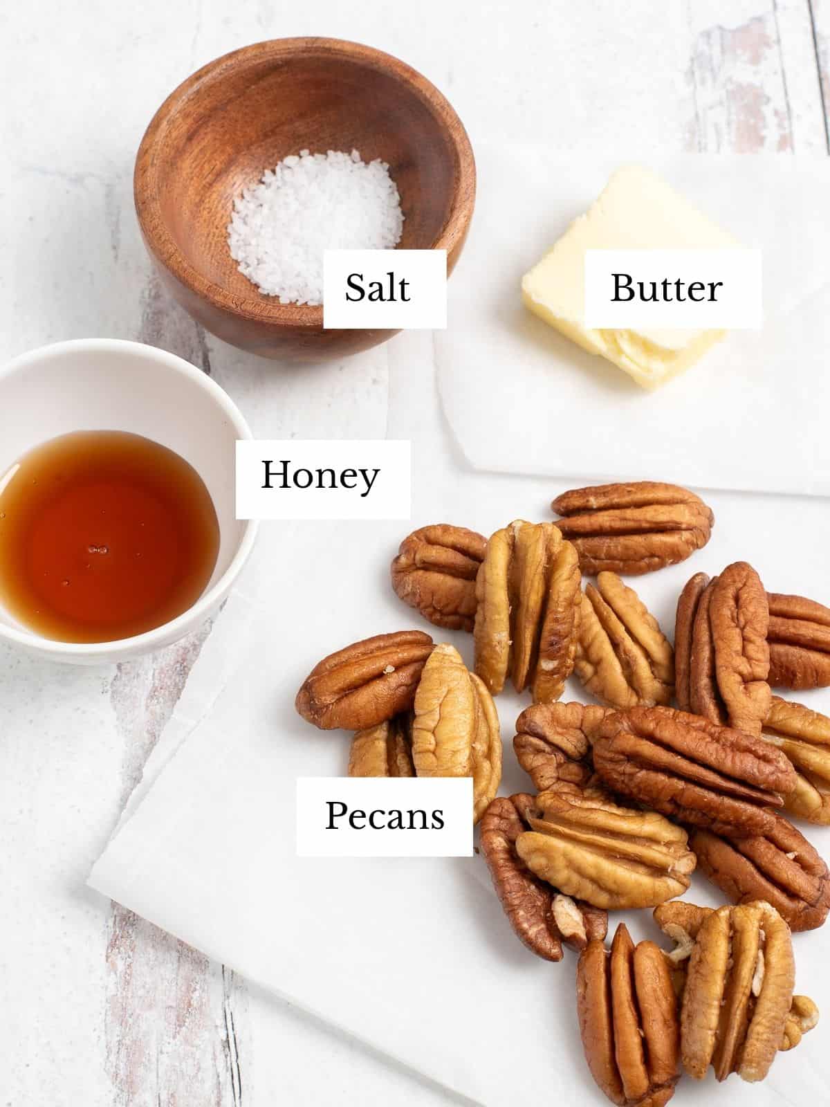 ingredients labeled for honey roasted pecans.